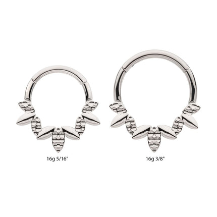 Invictus Titanium Clustered Hammered & Shiny  3-Petal Flower Front Facing Hinged Segment Clicker