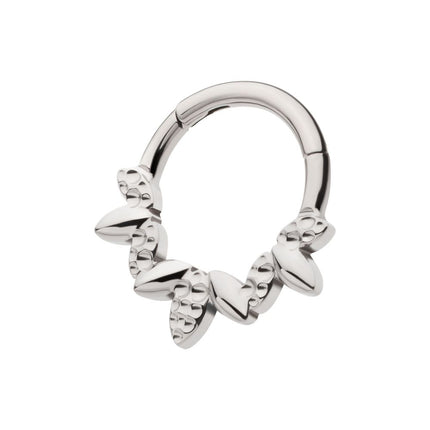Invictus Titanium Clustered Hammered & Shiny  3-Petal Flower Front Facing Hinged Segment Clicker