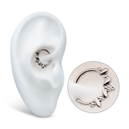 Invictus Titanium Clustered Hammered & Shiny  3-Petal Flower Front Facing Hinged Segment Clicker