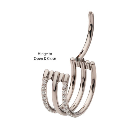 Invictus Titanium with CNC Set Clear CZ in 2 Side Hoops Triple Row Side Facing Hinged Segment Clicker