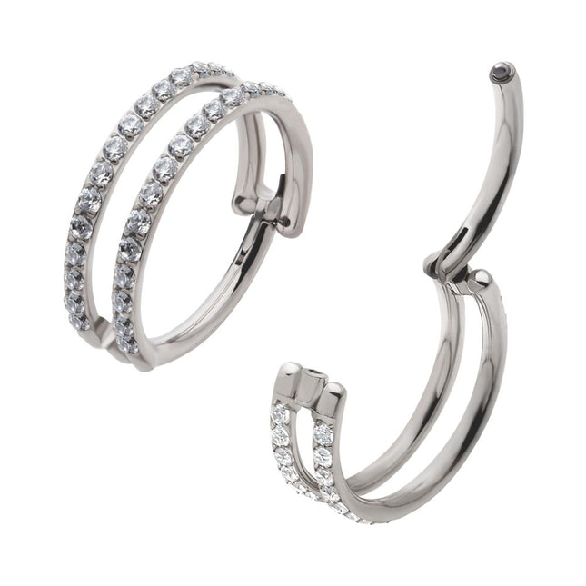 Invictus Titanium Double Row Full Clear CZ Side Facing Hinged Segment Clicker