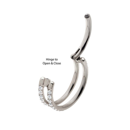 Invictus Titanium Double Row Full Clear CZ Side Facing Hinged Segment Clicker
