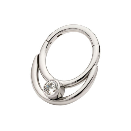 Invictus Titanium Double Hoop with Round Bezel Set Gem/Opal Front Facing Hinged Segment Clicker