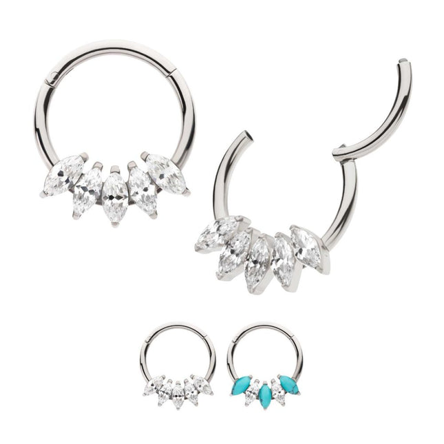 Invictus Titanium 5-Cluster Marquise CZ/Stone Front Facing Hinged Segment Clicker