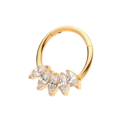 Invictus 24Kt Gold PVD Titanium 5-Cluster Marquise CZ Front Facing Hinged Segment Clicker