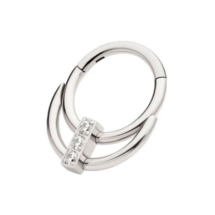 Invictus Titanium Double Hoop with 3-Cluster CZ Front Facing Hinged Segment Clicker