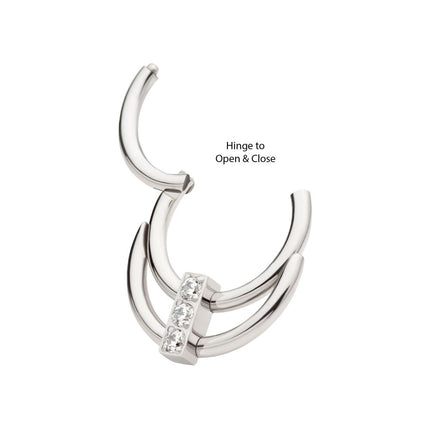 Invictus Titanium Double Hoop with 3-Cluster CZ Front Facing Hinged Segment Clicker