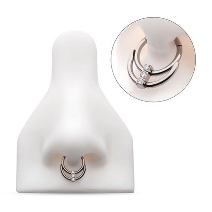 Invictus Titanium Double Hoop with 3-Cluster CZ Front Facing Hinged Segment Clicker