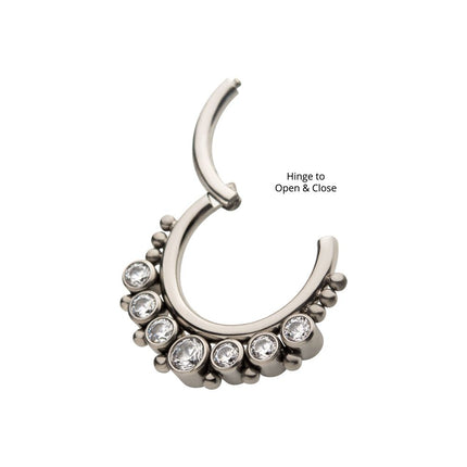 Invictus Titanium with 7 Cluster Bezel Set CZ & Beads Front Facing Hinged Segment Clicker