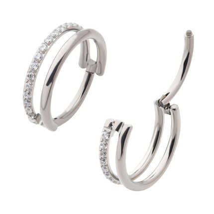 Invictus Titanium Side Facing Hinged Segment Clicker with Single Hoop Full Clear CNC Set Round CZ
