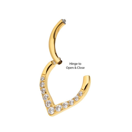 Invictus 24Kt Gold PVD Titanium CNC Set Gem Front Facing Teardrop Shape Hinged Segment Clicker