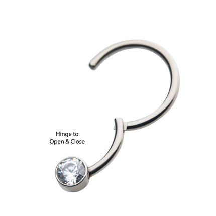 Invictus 16g Titanium with Bezel Set CZ/Synthetic Opal Flat Back Front Facing Hinged Segment Ring