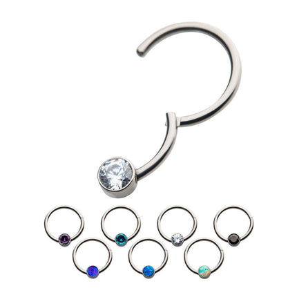 Invictus 18g Titanium with Bezel Set CZ/Synthetic Opal Flat Back Front Facing Hinged Segment Ring