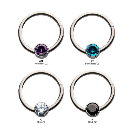 Invictus 18g Titanium with Bezel Set CZ/Synthetic Opal Flat Back Front Facing Hinged Segment Ring