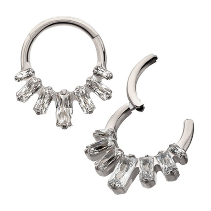 Invictus Titanium 7-Baguette Prong Set Gem Fan Cluster Front Facing Hinged Segment Clicker
