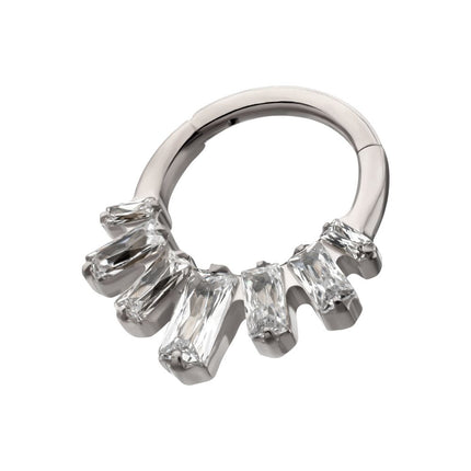 Invictus Titanium 7-Baguette Prong Set Gem Fan Cluster Front Facing Hinged Segment Clicker
