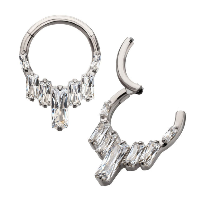 Invictus Titanium 7-Baguette Prong Set Gem Cluster Front Facing Hinged Segment Clicker
