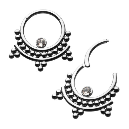 Invictus Titanium 1 Bezel Set Gem Gem and Tri-Beads Clusters Hinged Segment Clicker