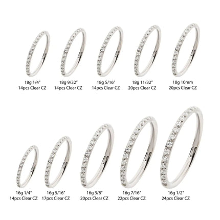 Invictus Titanium with 1mm CNC Set Clear CZ Eternity Gem Side Facing Hinged Segment Clicker