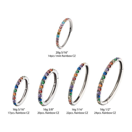 Invictus 1mm CNC Set Rainbow Eternity CZ Titanium Side Facing Hinged Segment Clicker