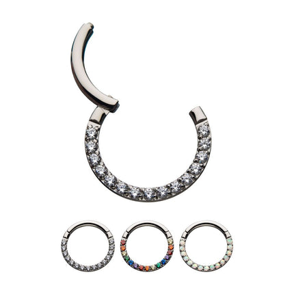 Invictus Titanium with Front Full Clear Eternity Gem Hinged Segment Clicker