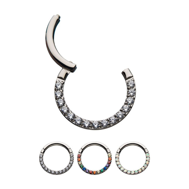 Invictus Titanium with Front Full Clear Eternity Gem Hinged Segment Clicker