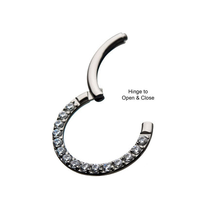 Invictus Titanium with Front Full Clear Eternity Gem Hinged Segment Clicker