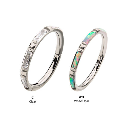 Invictus Titanium with Baguette CZ/Synthetic Opal Side Facing Hinged Segment Clicker