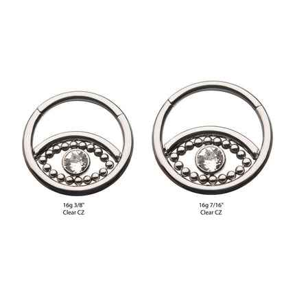 Invictus Titanium 18-Beaded Bezel Set Clear CZ Evil Eye Front Facing Hinged Segment Clicker