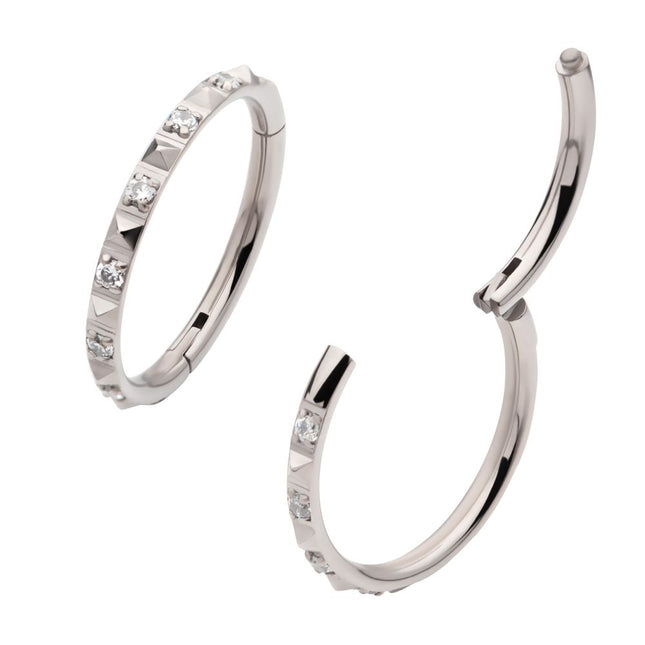 Invictus Titanium with Alternating CZ & Pyramid Stud Side Facing Hinged Segment Clicker