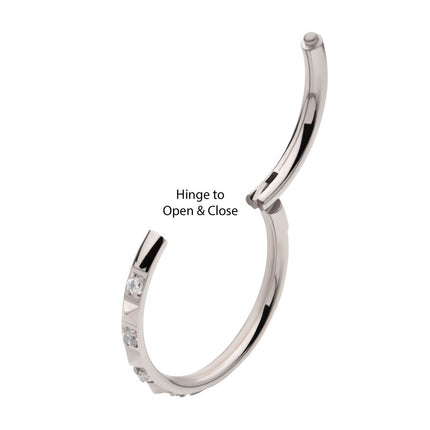 Invictus Titanium with Alternating CZ & Pyramid Stud Side Facing Hinged Segment Clicker