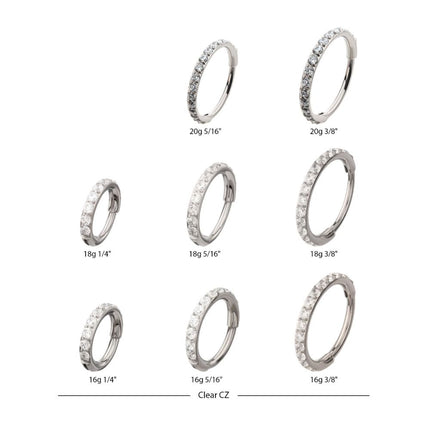 Invictus Titanium CNC Set Full Clear CZ Eternity Gem with Thicker Outer Hoop Side Facing Hinged Segment Clicker
