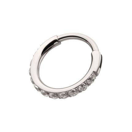 Invictus Titanium CNC Set Full Clear CZ Eternity Gem with Thicker Outer Hoop Side Facing Hinged Segment Clicker