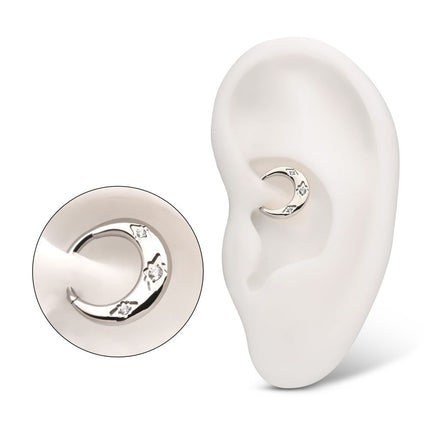 Invictus Titanium Triple Etched Design with Prong Set Gem Sleek Dome Septum Front Facing Hinged Segment Clicker