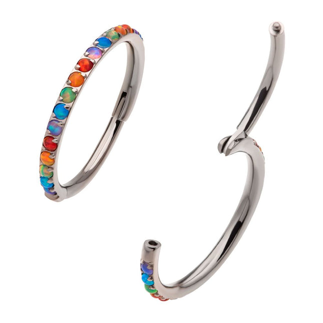Invictus 1mm CNC Set Rainbow Opal Eternity Gem Titanium Side Facing Hinged Segment Clicker