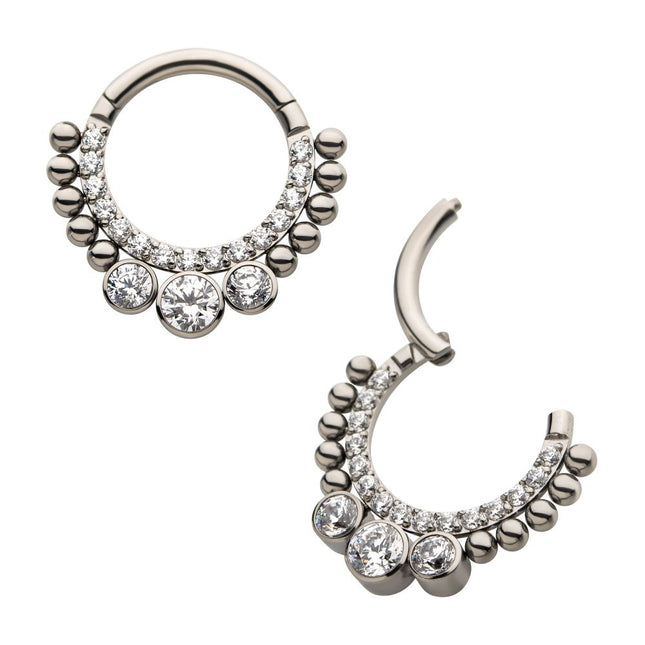 Invictus Titanium 10-Beaded Bezel Set Gem Front Facing Hinged Segment Clicker