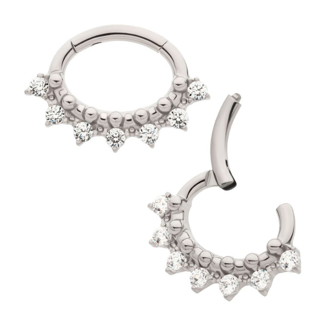 Invictus Titanium Clustered Prong Set Round CZ & Beads Oval Shape Front Facing Hinged Segment Clicker