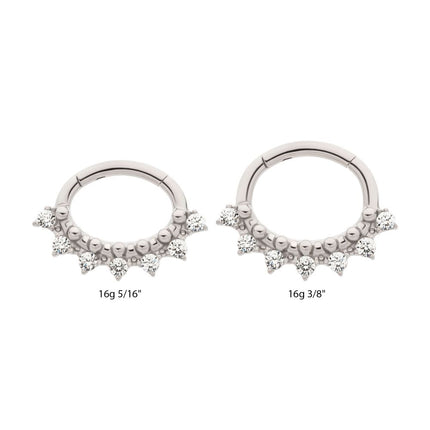 Invictus Titanium Clustered Prong Set Round CZ & Beads Oval Shape Front Facing Hinged Segment Clicker