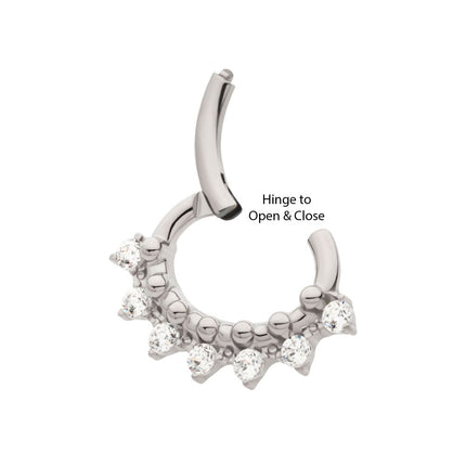 Invictus Titanium Clustered Prong Set Round CZ & Beads Oval Shape Front Facing Hinged Segment Clicker