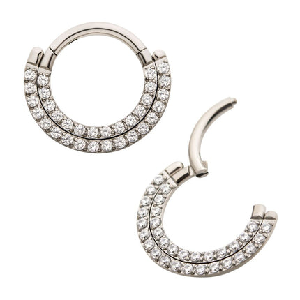 Invictus Titanium Double Row Prong Set Clear CZ Front Facing Hinged Segment Clicker