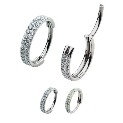Invictus Titanium Double Row Prong Set Round CZ/Opal Side Facing Hinged Segment Clicker