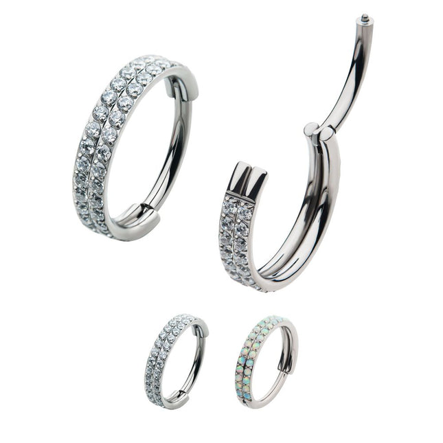 Invictus Titanium Double Row Prong Set Round CZ/Opal Side Facing Hinged Segment Clicker