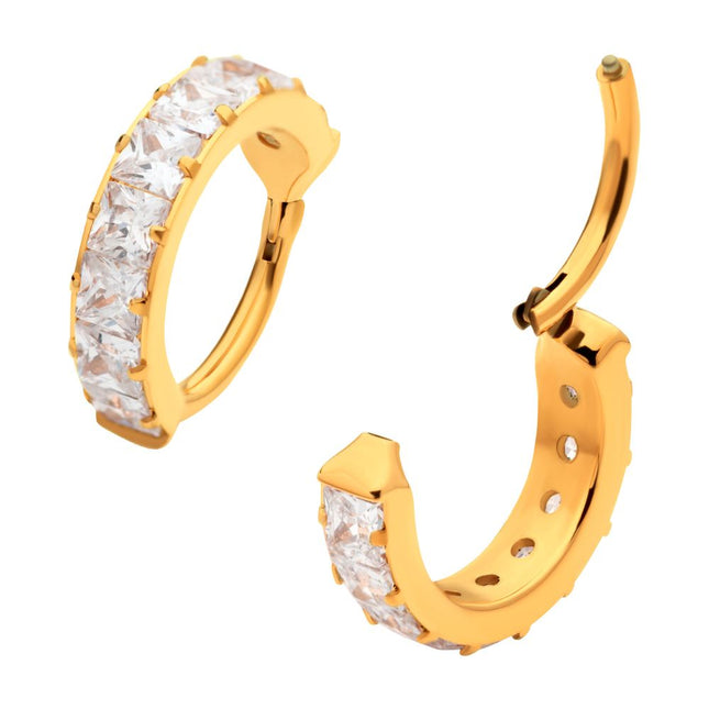 Invictus 24Kt Gold PVD Titanium with Channel Set Square Princess Gem Side Facing Hinged Segment Clicker