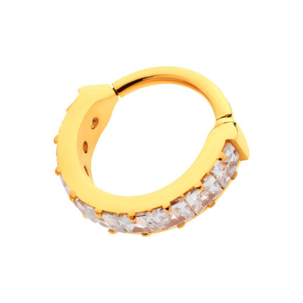 Invictus 24Kt Gold PVD Titanium with Channel Set Square Princess Gem Side Facing Hinged Segment Clicker
