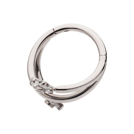 Invictus Titanium Double Ended Twist Side Facing Hinged Segment Clicker with Flower CZ