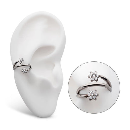 Invictus Titanium Double Ended Twist Side Facing Hinged Segment Clicker with Flower CZ