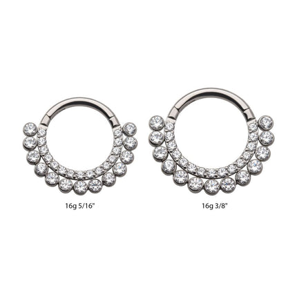 Invictus Titanium Double Row Clustered CZ Front Facing Hinged Segment Clicker