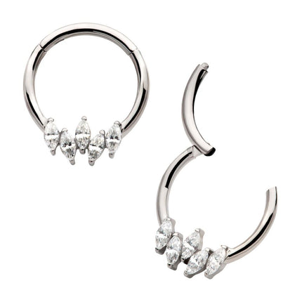 Invictus Titanium 5-Cluster Prong Set Marquise CZ Front Facing Hinged Segment Clicker