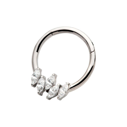 Invictus Titanium 5-Cluster Prong Set Marquise CZ Front Facing Hinged Segment Clicker
