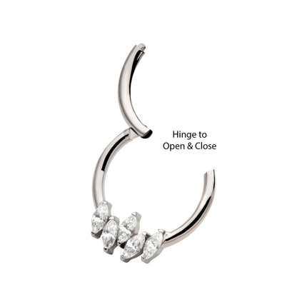 Invictus Titanium 5-Cluster Prong Set Marquise CZ Front Facing Hinged Segment Clicker
